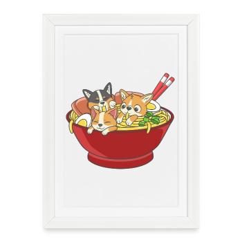 Cute Three Corgi Dogs Ramen Noodles Japanese Food - Framed poster (27 × 37 cm) - white - Front