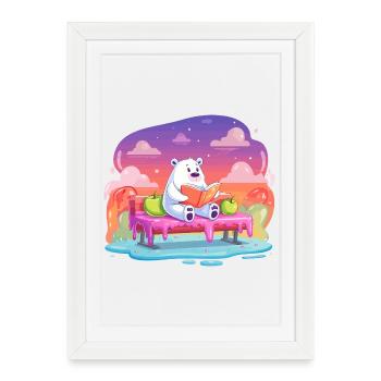 Reading polar bear in a color dream - Framed poster (27 × 37 cm) - white - Front