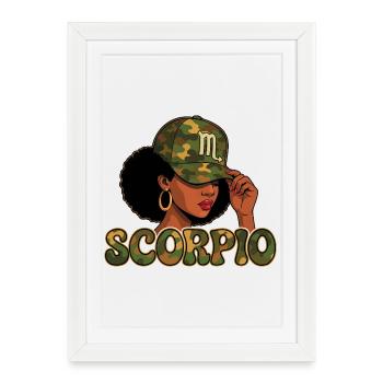 Scorpio Queen – Vibrations Afro Zodiac Camo - Affiche encadrée (27 × 37 cm) - blanc - Devant