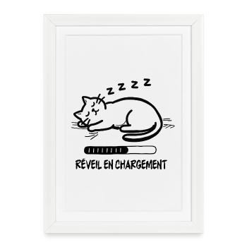 Sleeping cat, alarm clock charging - Framed poster (27 × 37 cm) - white - Front