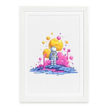 Astronaute sur une planète en couleur - Affiche encadrée (27 × 37 cm) - blanc - Devant