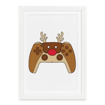 Reindeer Video Game Controller Christmas Player - Framed poster (27 × 37 cm) - white - Front