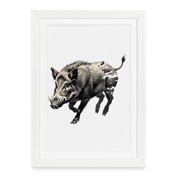 Tatouage à l’encre de sanglier sauvage dessin - Affiche encadrée (27 × 37 cm) - blanc - Devant