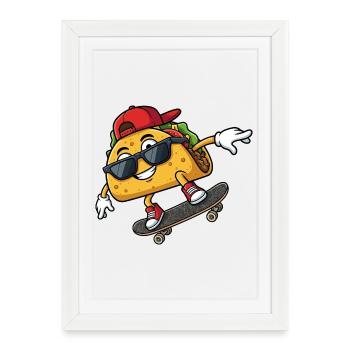 Slogan cool du skateboarder taco - Affiche encadrée (27 × 37 cm) - blanc - Devant
