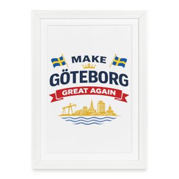 Silhouette de Göteborg avec drapeaux suédois - Affiche encadrée (27 × 37 cm) - blanc - Devant