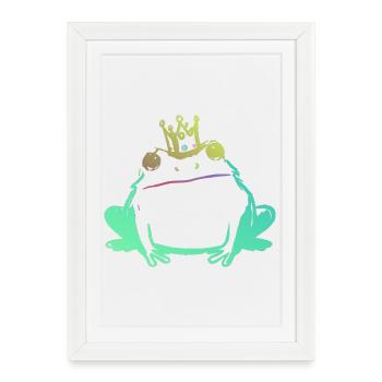 Roi Grenouille et Couronne Néon - Affiche encadrée (27 × 37 cm) - blanc - Devant