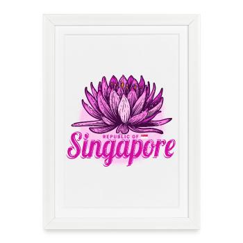 Souvenir rétro Lotus vintage de vacances de l’île de Singapour - Affiche encadrée (27 × 37 cm) - blanc - Devant