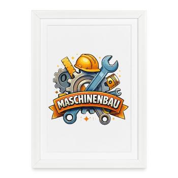 Génie mécanique : engrenages et outils - Affiche encadrée (27 × 37 cm) - blanc - Devant