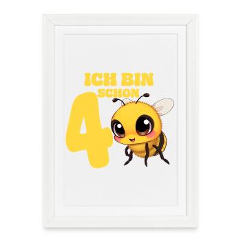 Anniversaire Abeille de 4 ans Abeille mignonne - Affiche encadrée (27 × 37 cm) - blanc - Devant
