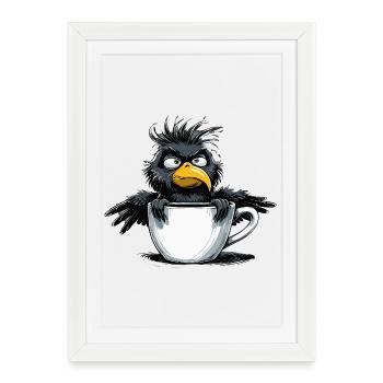 Morning grouch coffee no desire raven bad mood - Framed poster (27 × 37 cm) - white - Front