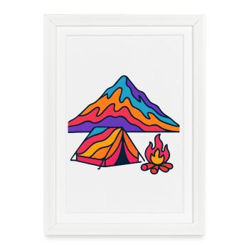 Neon Mountains Tent Camp Fire - Framed poster (27 × 37 cm) - white - Front