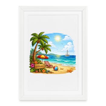 Bienvenue sur la plage tropicale - Affiche encadrée (27 × 37 cm) - blanc - Devant