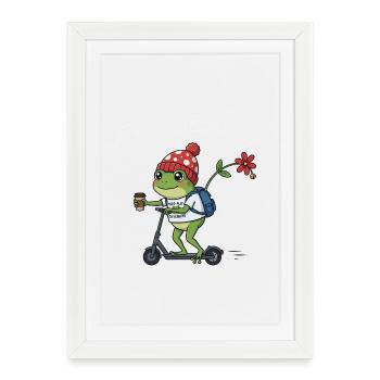 Grenouille sur le scooter — Repenser - Affiche encadrée (27 × 37 cm) - blanc - Devant
