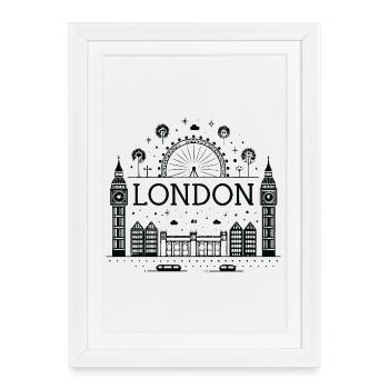 Londres Nuit Roue Big Ben - Affiche encadrée (27 × 37 cm) - blanc - Devant