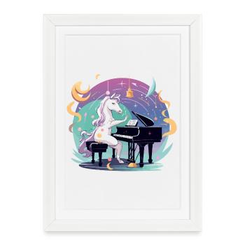 Mondzauber Licorne au piano - Affiche encadrée (27 × 37 cm) - blanc - Devant