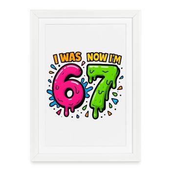 7th Birthday Kids 67 Meme Humor Gift Idea - Framed poster (27 × 37 cm) - white - Front