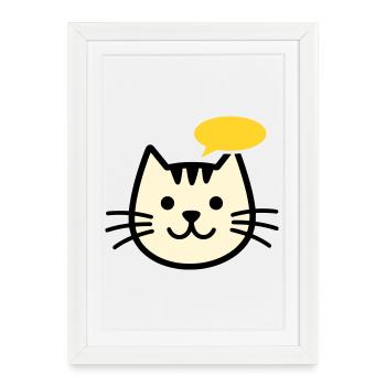 Visage de chat avec bulle de dialogue - Affiche encadrée (27 × 37 cm) - blanc - Devant