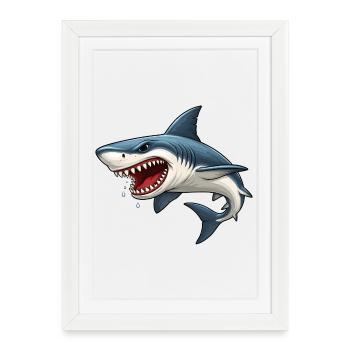 Shark Cartoon Funny Kids Ocean Animal Motif - Framed poster (27 × 37 cm) - white - Front