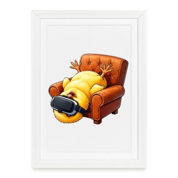 Une fille avec des lunettes VR dans le fauteuil - Affiche encadrée (27 × 37 cm) - blanc - Devant