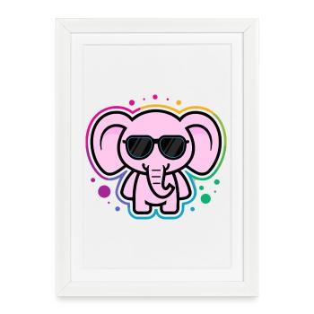 Éléphant Rose avec Lunettes - Affiche encadrée (27 × 37 cm) - blanc - Devant