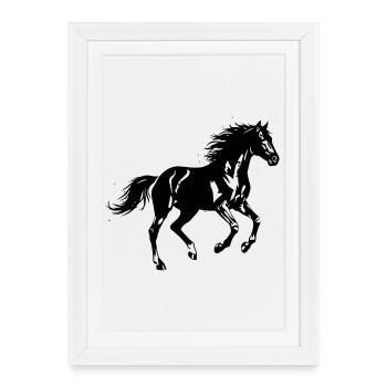 Silhouette de galop de cheval sauvage - Affiche encadrée (27 × 37 cm) - blanc - Devant