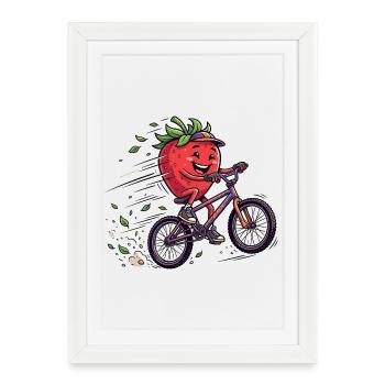 Fraise sympa lors d’une balade de VTT - Affiche encadrée (27 × 37 cm) - blanc - Devant