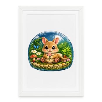 Cute Rabbit in Forest Bubble - Framed poster (27 × 37 cm) - white - Front