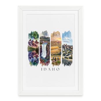 Voyage de vacances en Idaho – Motif montagnes et nature sauvage - Affiche encadrée (27 × 37 cm) - blanc - Devant