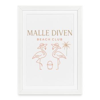 Malle Diven Beach Club Flamingo Mallorca Party - Affiche encadrée (27 × 37 cm) - blanc - Devant