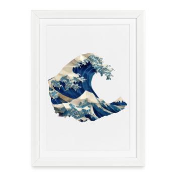 Inspiration Hokusai de style origami japonais à vagues - Affiche encadrée (27 × 37 cm) - blanc - Devant