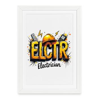Électricien Style Graffiti Artisan Électricien - Affiche encadrée (27 × 37 cm) - blanc - Devant