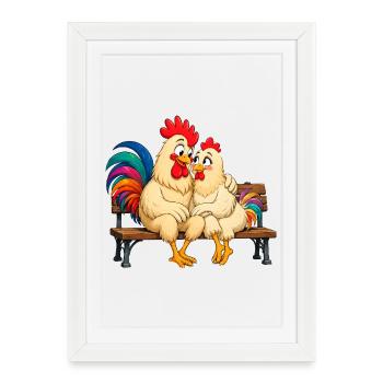 Coq et poule - Affiche encadrée (27 × 37 cm) - blanc - Devant