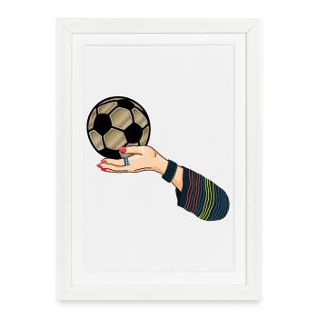 Main avec ballon de football - Affiche encadrée (27 × 37 cm) - blanc - Devant