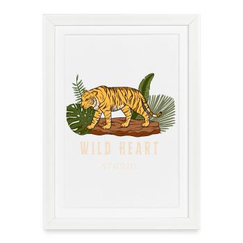 Tiger image with "wild heart studio" logo - Gerahmtes Poster (27 × 37 cm) - Weiß - Vorne