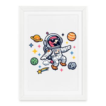 Astronaut Cartoon in Space Flamingo - Framed poster (27 × 37 cm) - white - Front