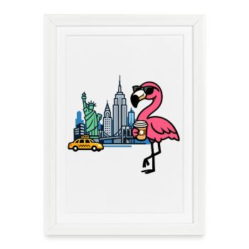Flamingo meets New York – Coffee Break - Framed poster (27 × 37 cm) - white - Front