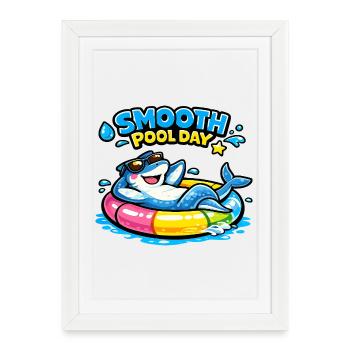 Smooth Pool Day: Shark in a tubular tire - Framed poster (27 × 37 cm) - white - Front