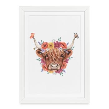 Vache des Highlands à couronne de fleurs - Affiche encadrée (27 × 37 cm) - blanc - Devant
