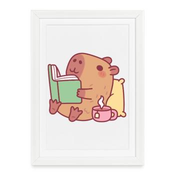 Cute Capybara Chilling And Reading A Book - Framed poster (27 × 37 cm) - white - Front