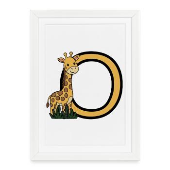 Girafe et dessin animé ovale en lettre O - Affiche encadrée (27 × 37 cm) - blanc - Devant