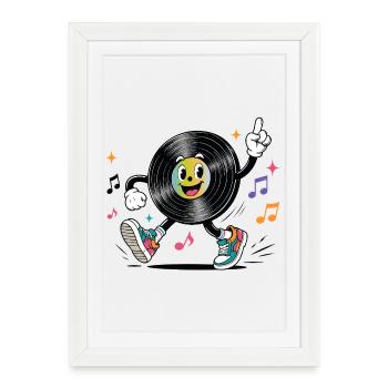 Funny vinyl record with musical notes retro - Framed poster (27 × 37 cm) - white - Front