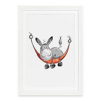 Relaxing Donkey - Comic - Cartoon - Framed poster (27 × 37 cm) - white - Front