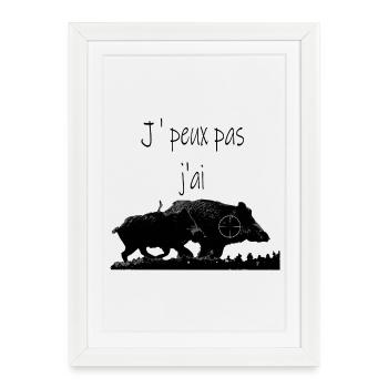 Sanglier chasse silhouette gibier chasseur animal  - Affiche encadrée (27 × 37 cm) - blanc - Devant