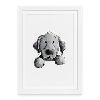 Heureux chien Black Labrador Retriever - Affiche encadrée (27 × 37 cm) - blanc - Devant
