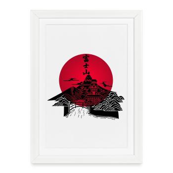 Black Japanese landscape and red sun - Framed poster (27 × 37 cm) - white - Front