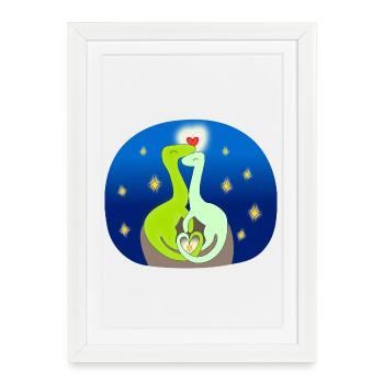 Compsognate en amour - Affiche encadrée (27 × 37 cm) - blanc - Devant