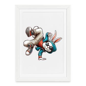 Easter Easter Bunny Dancing Breakdance - Framed poster (27 × 37 cm) - white - Front