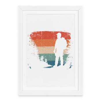 Silhouette de randonneur contre rayures coucher de soleil - Affiche encadrée (27 × 37 cm) - blanc - Devant