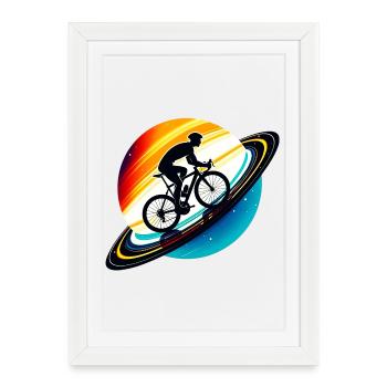 Cycliste sur Saturne - Affiche encadrée (27 × 37 cm) - blanc - Devant