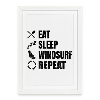 Manger dormir Planche à voile Répéter - Affiche encadrée (27 × 37 cm) - blanc - Devant